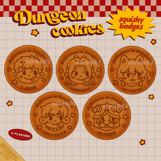 Dungeon Meshi squishy badges